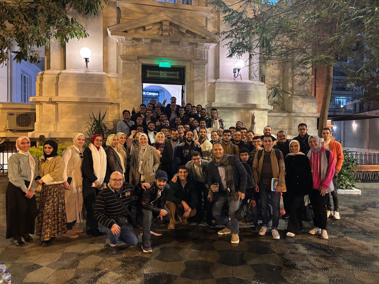 Ahmed Negida with a large group of his students